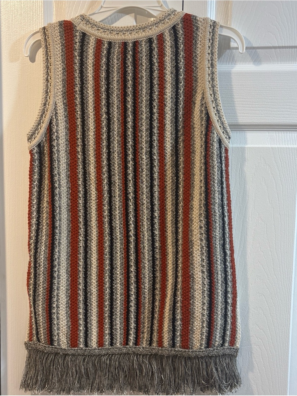 Massimo Dutti Striped Fringe Knit Tank in Rust, Cream, Navy & Gray - Picture 4 of 5